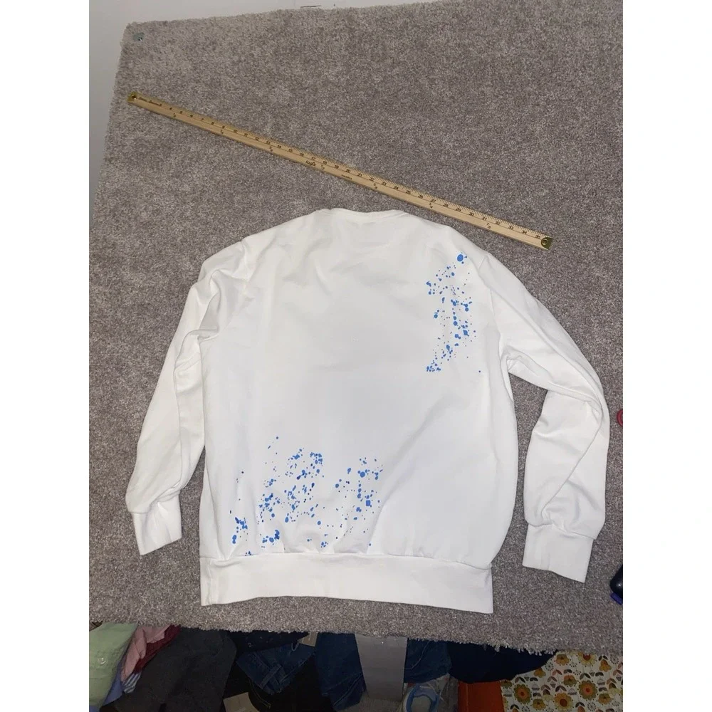 Polo Ralph Lauren Splatter Pattern Tie Dye Mens XL White Pullover Sweater Fleece